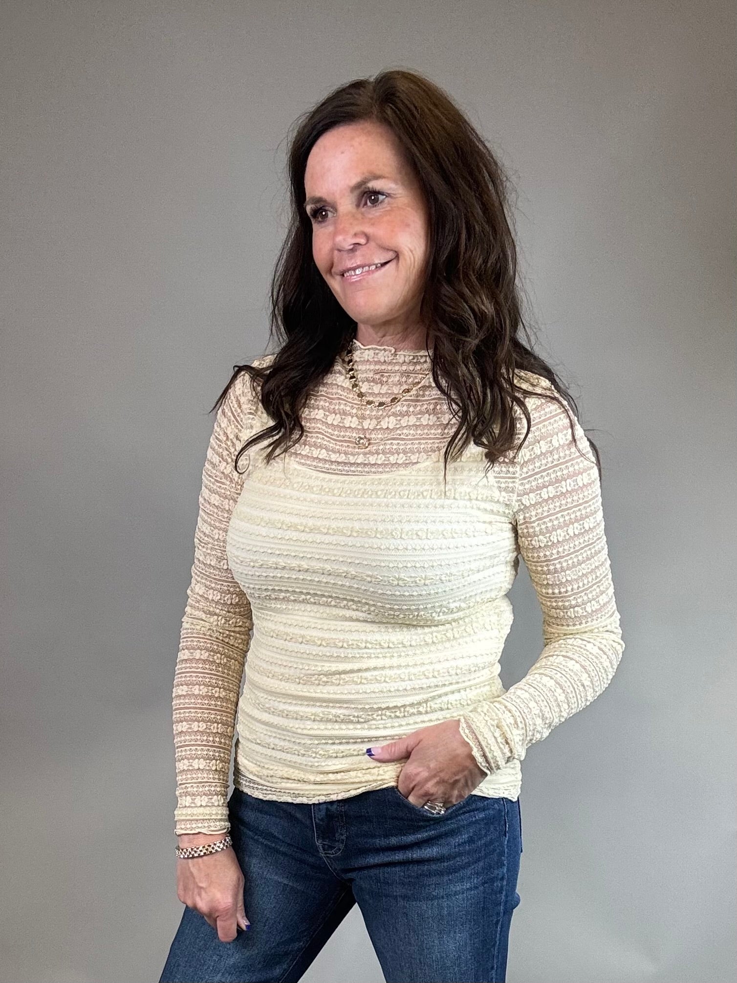 Butter Yellow Sheer Lace Top Tops- Blouses EE:SOME