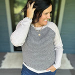Taupe & Black Stripe Raglan Crew Sweater Top - Sweater STACCATO
