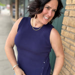 Navy Asymmetrical Button Ribbed Tank Tops- Tanks DOE & RAE