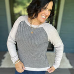 Taupe & Black Stripe Raglan Crew Sweater Top - Sweater STACCATO