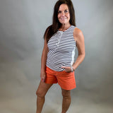 White/Navy Striped Ribbed Sleeveless Top Tops- Tanks DOE & RAE