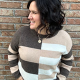 Taupe Brown Block Stripe Sweater