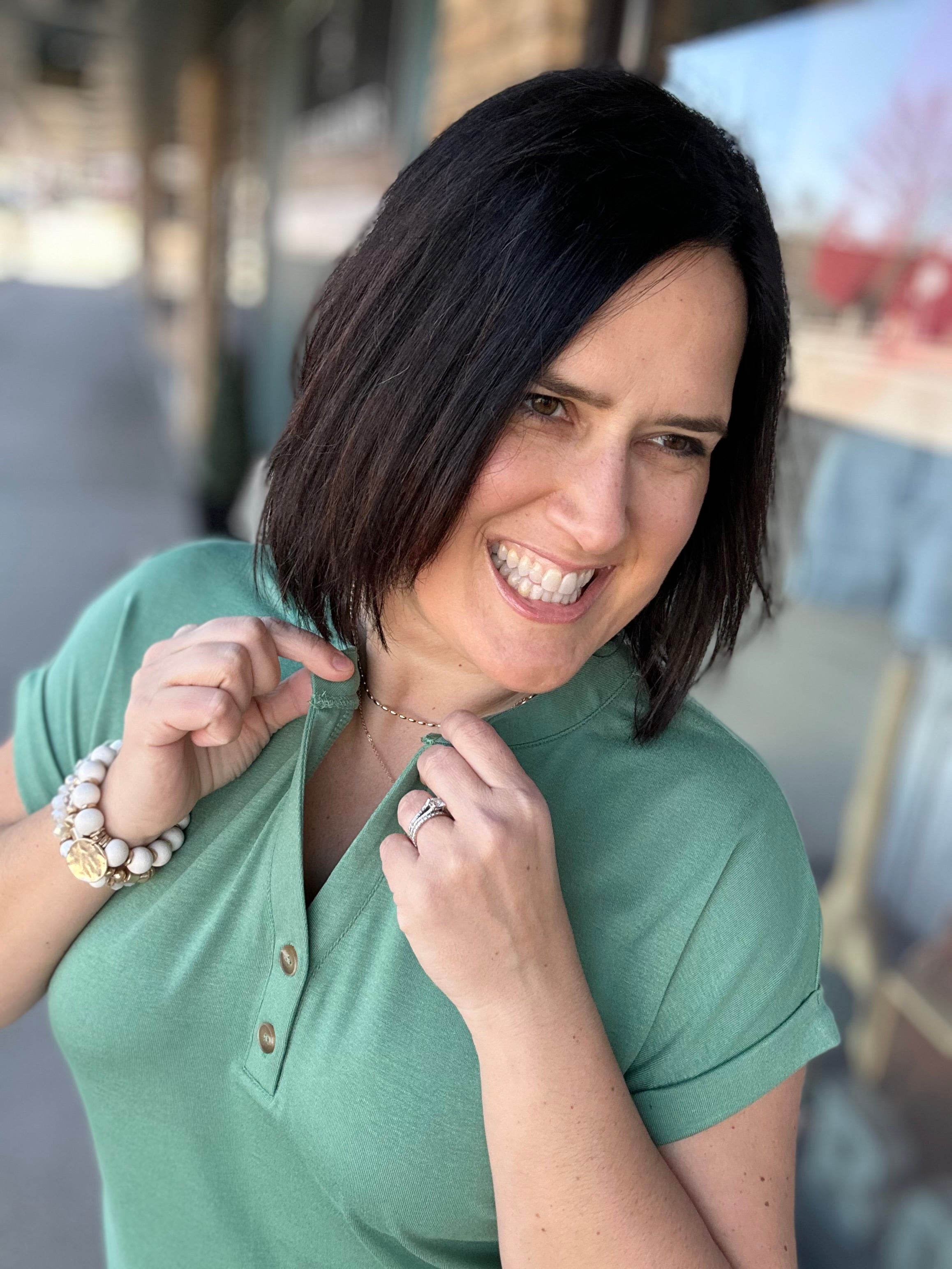 Green Henley Top Top - Tee STACCATO