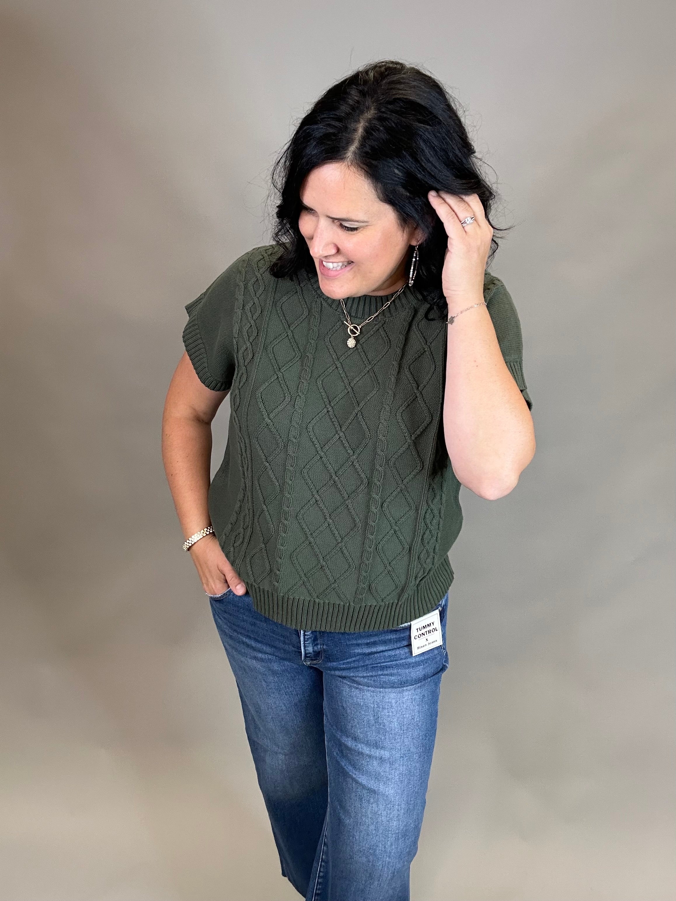 Olive Cable Knit Sweater Top