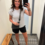 Ivory/Black Stripe Varsity Hem Top Tops- Tees STACCATO