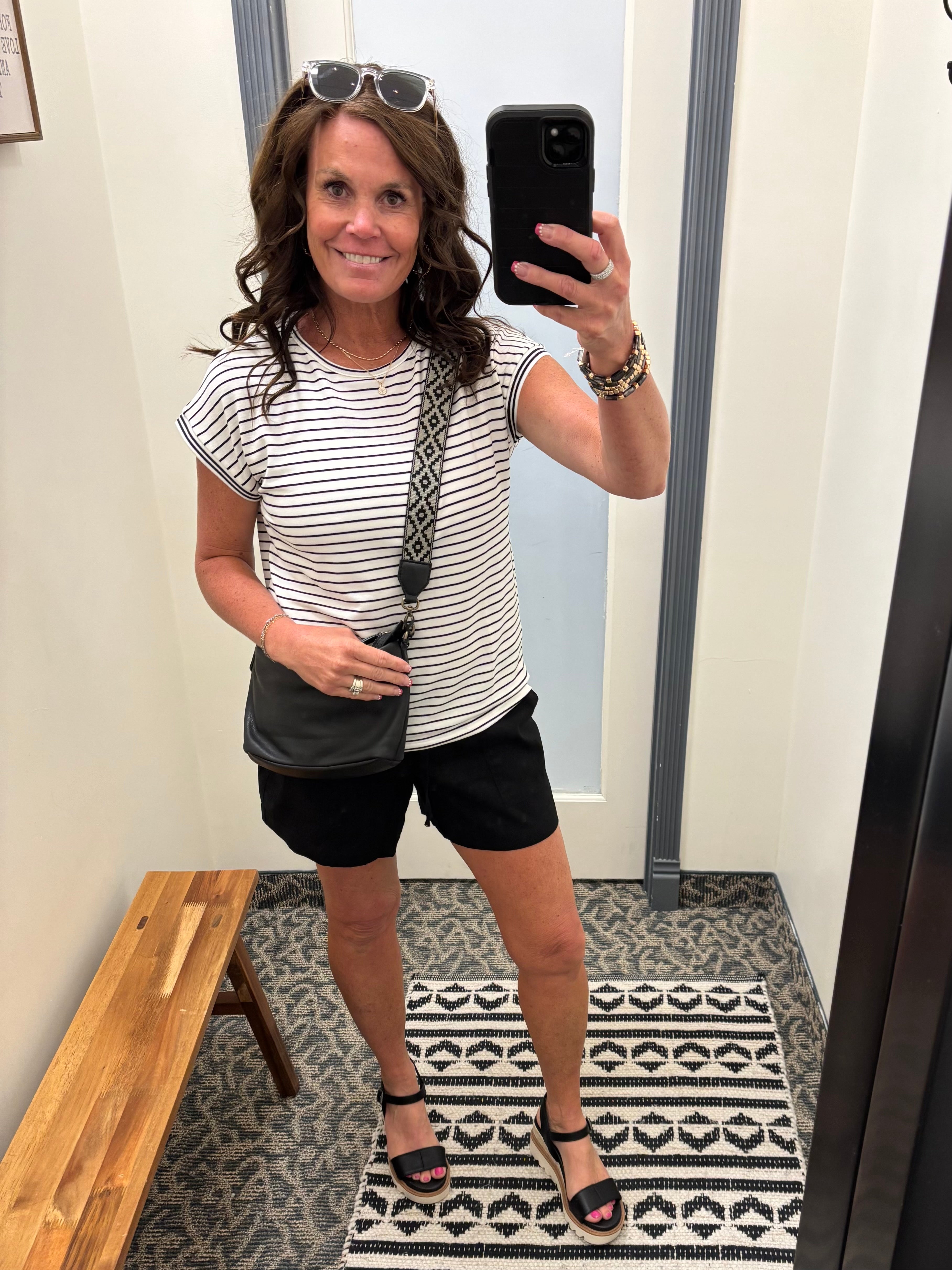 Ivory/Black Stripe Varsity Hem Top Tops- Tees STACCATO
