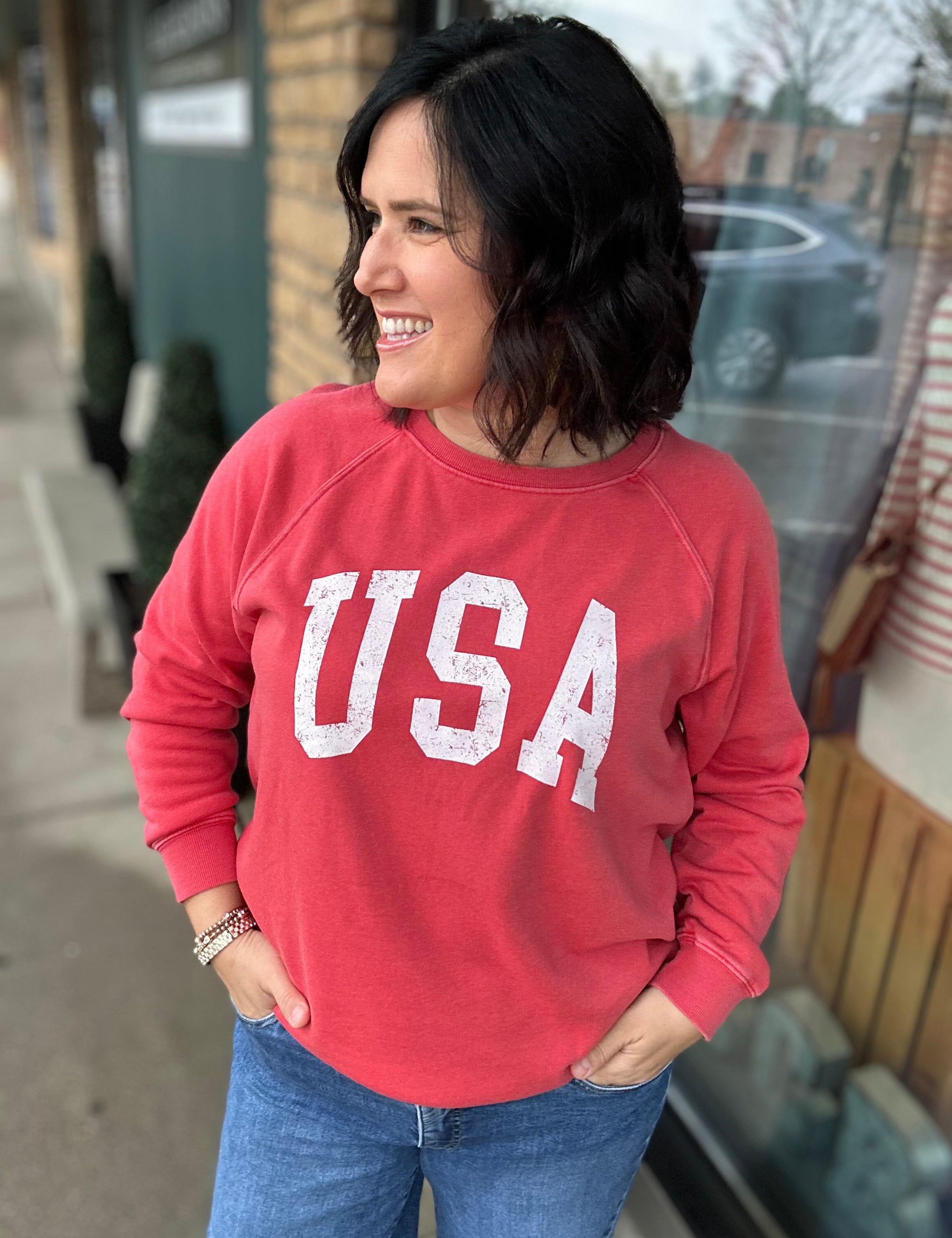 Red USA Hangout Top Top - Sweatshirt THREAD & SUPPLY