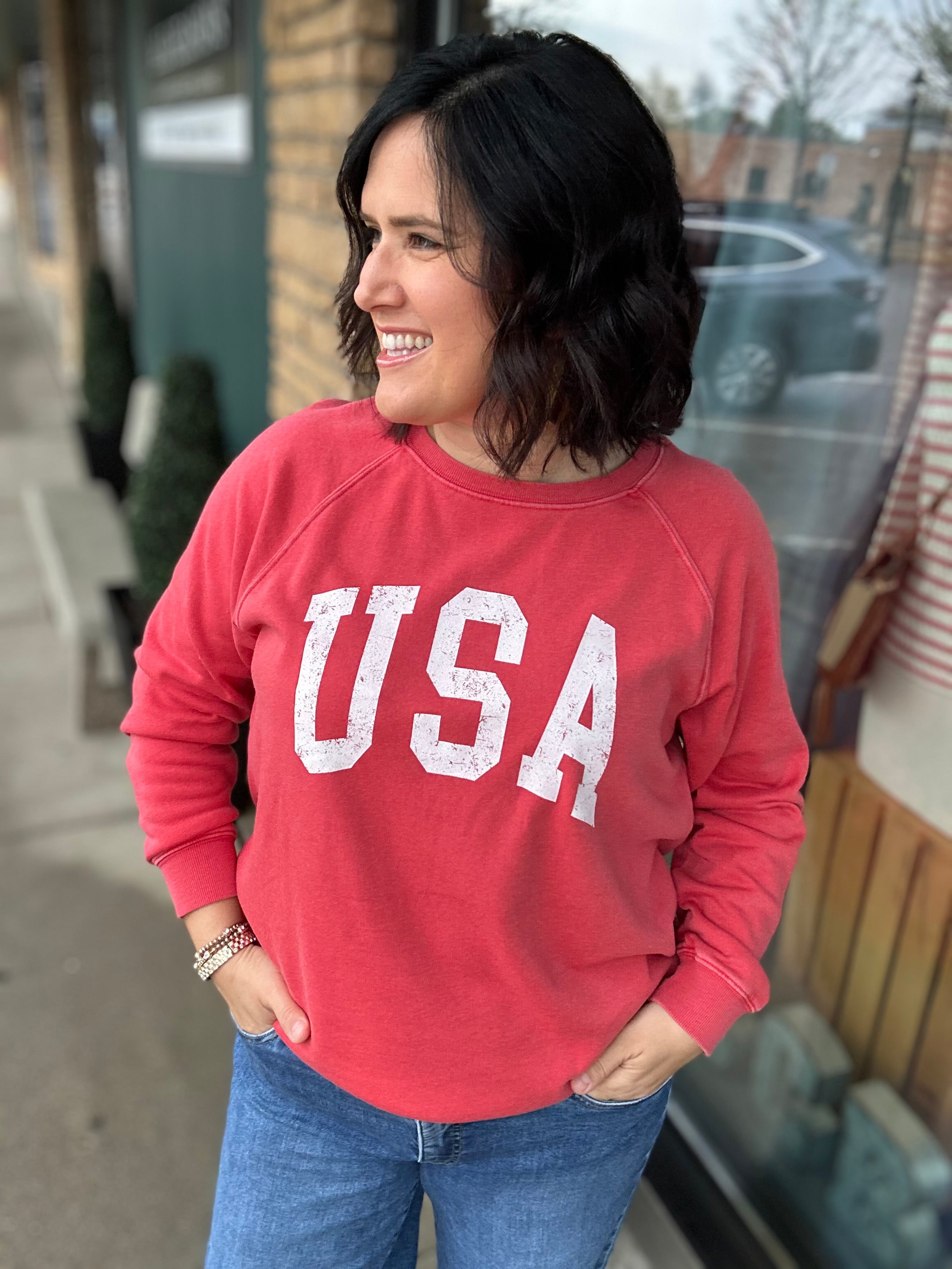 Red USA Hangout Top Top - Sweatshirt THREAD & SUPPLY
