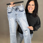 Acid Cloud Cropped Boot Cut Jeans Bottom- Pants MICA DENIM