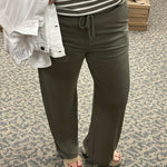 Olive Elastic Waist Wide Leg Pant Bottoms - Pants GILLI