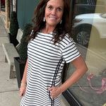 Navy/Off White Striped Dress Dresses WISHLIST