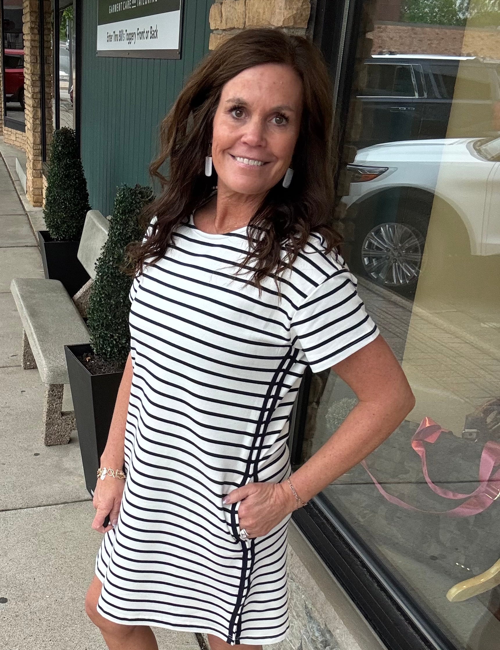 Navy/Off White Striped Dress Dresses WISHLIST