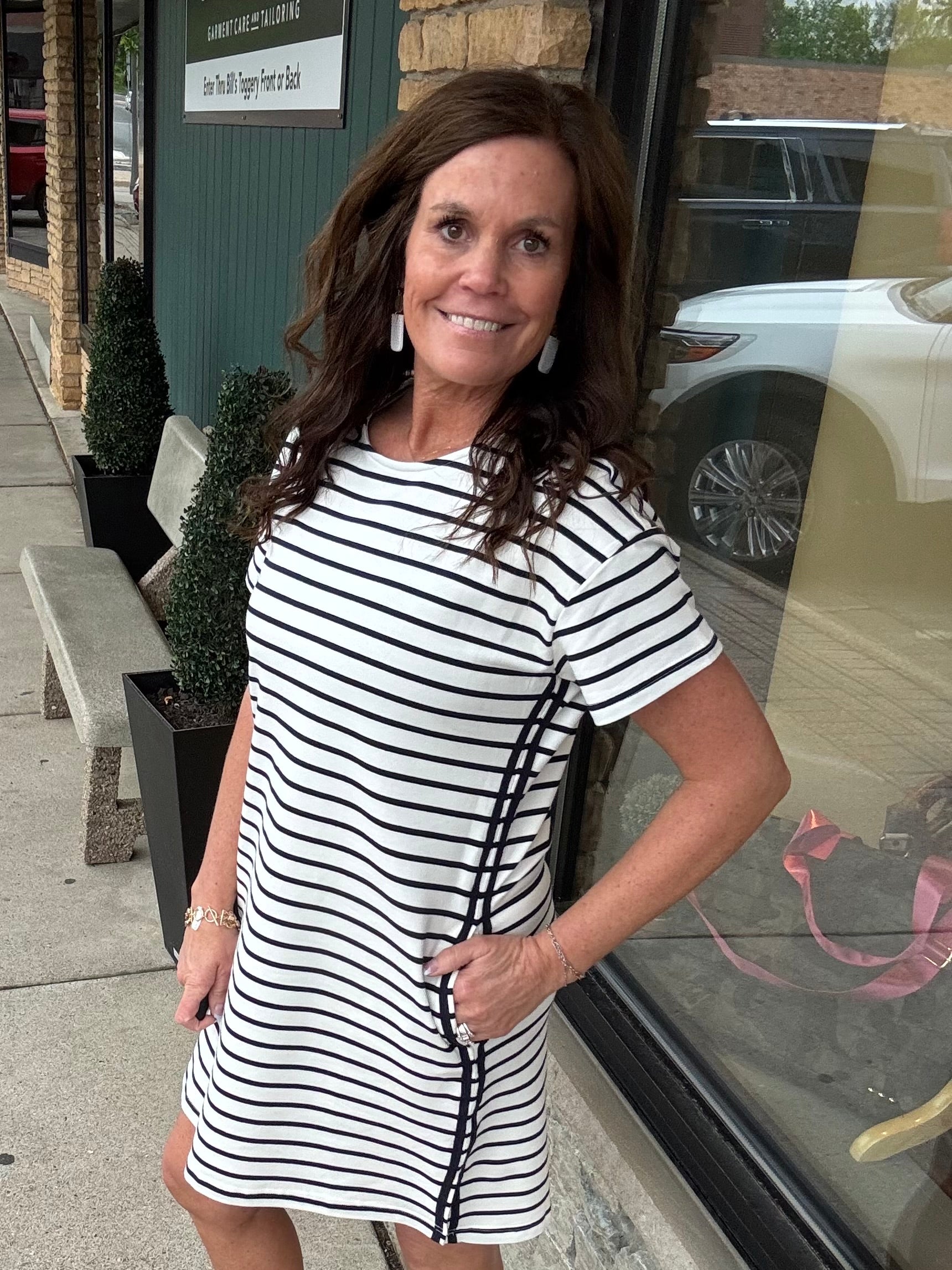 Navy/Off White Striped Dress Dresses WISHLIST