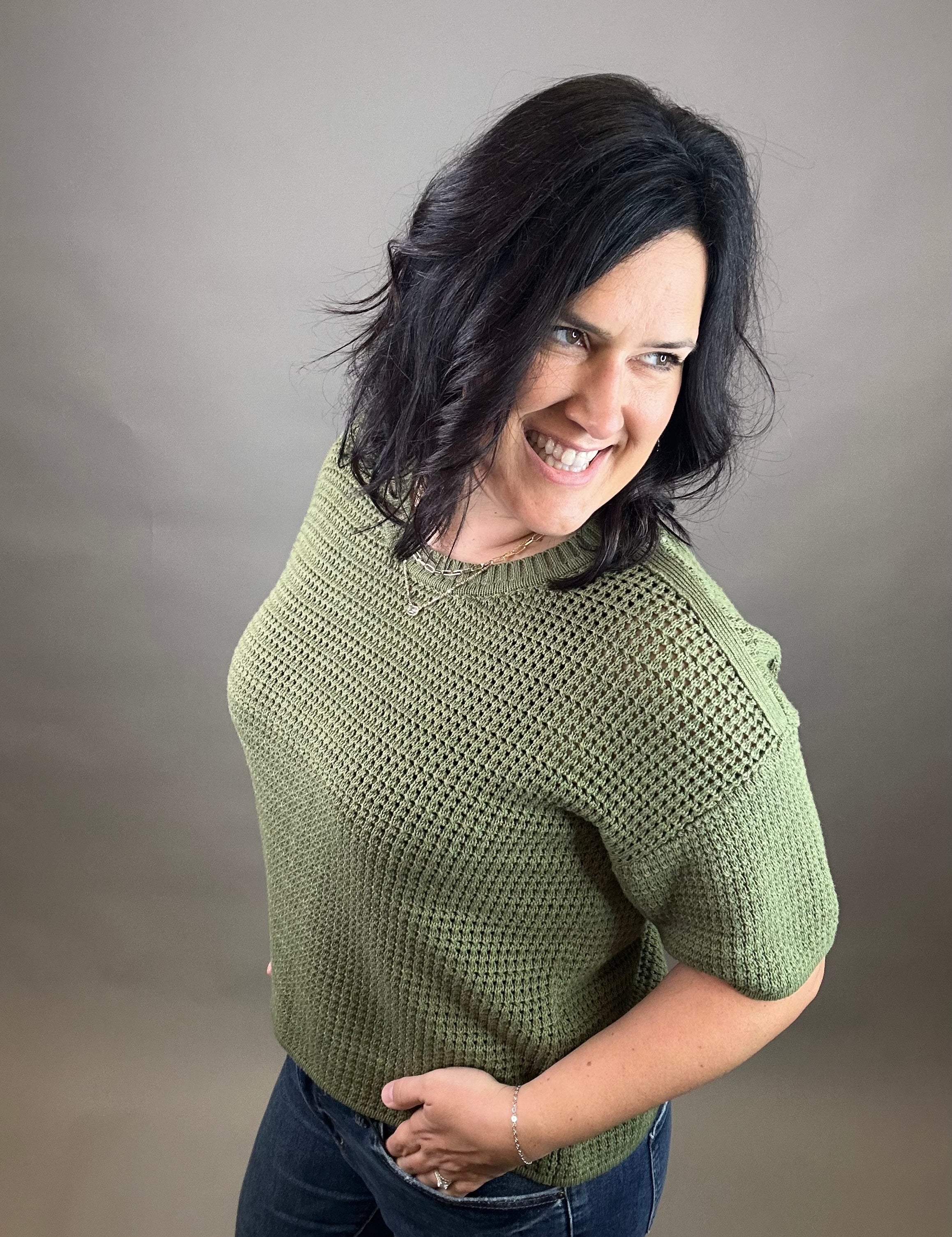 Dry Herb Boxy Short Sleeve Sweater Top - Sweater EE:SOME