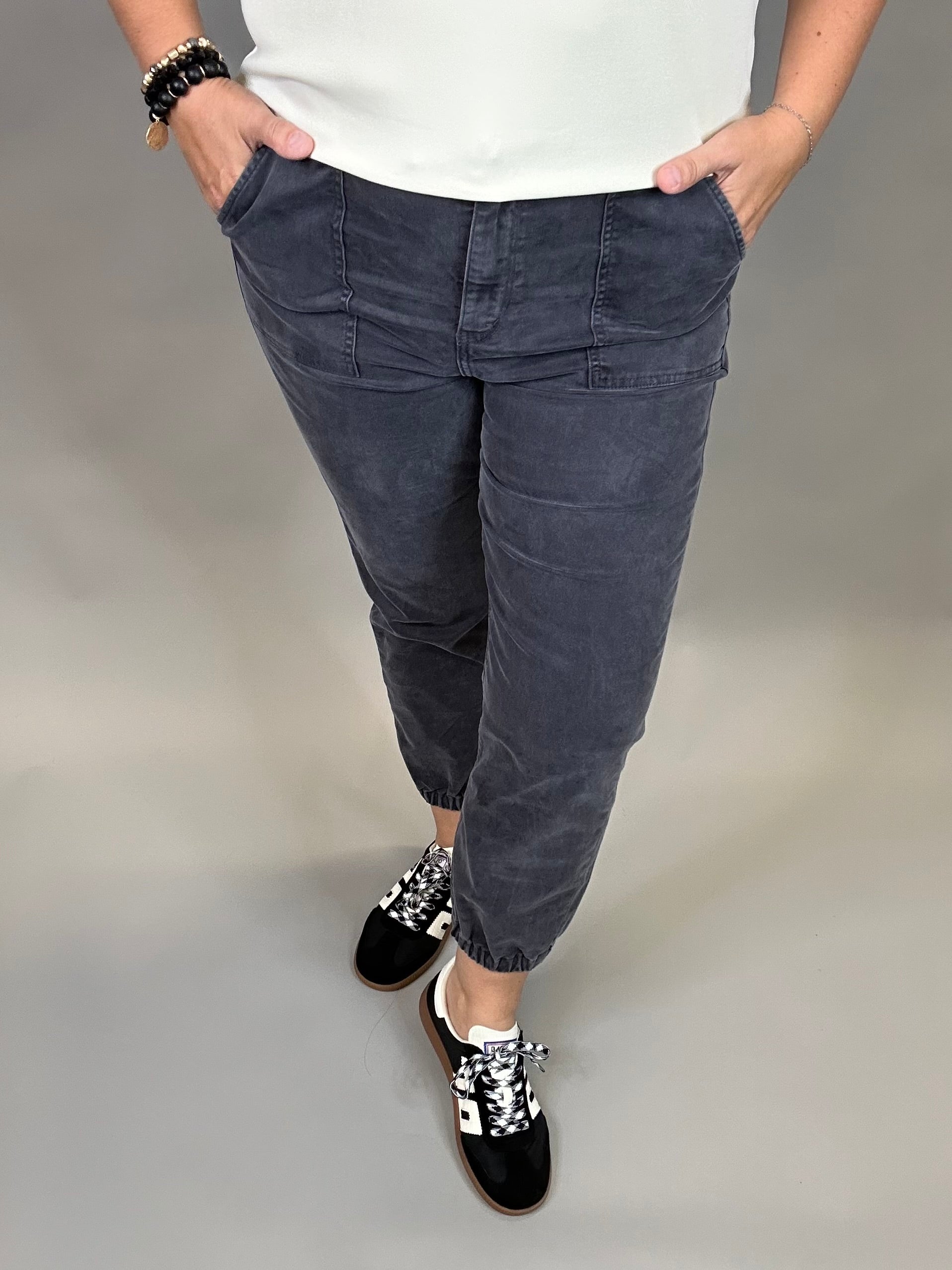 Charcoal Grey Cropped Jogger Bottom- Pants MICA DENIM