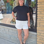 Cream & Black Stripe Short Bottoms - Shorts RAE MODE