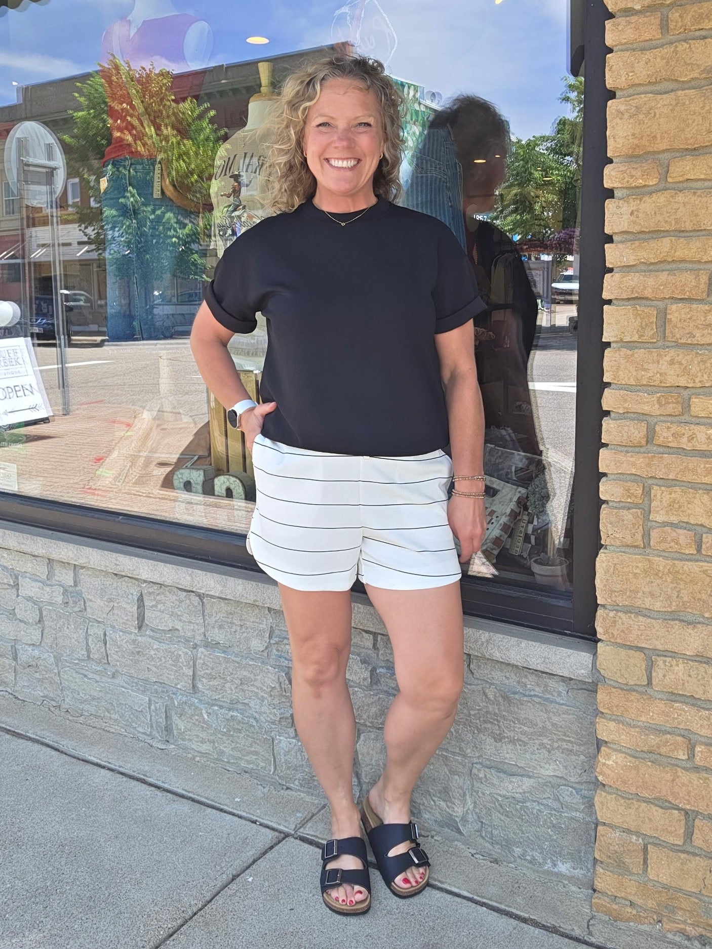 Cream & Black Stripe Short Bottoms - Shorts RAE MODE