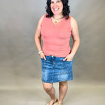 Salmon V Neck Frilled Tank Tops- Tanks DOE & RAE