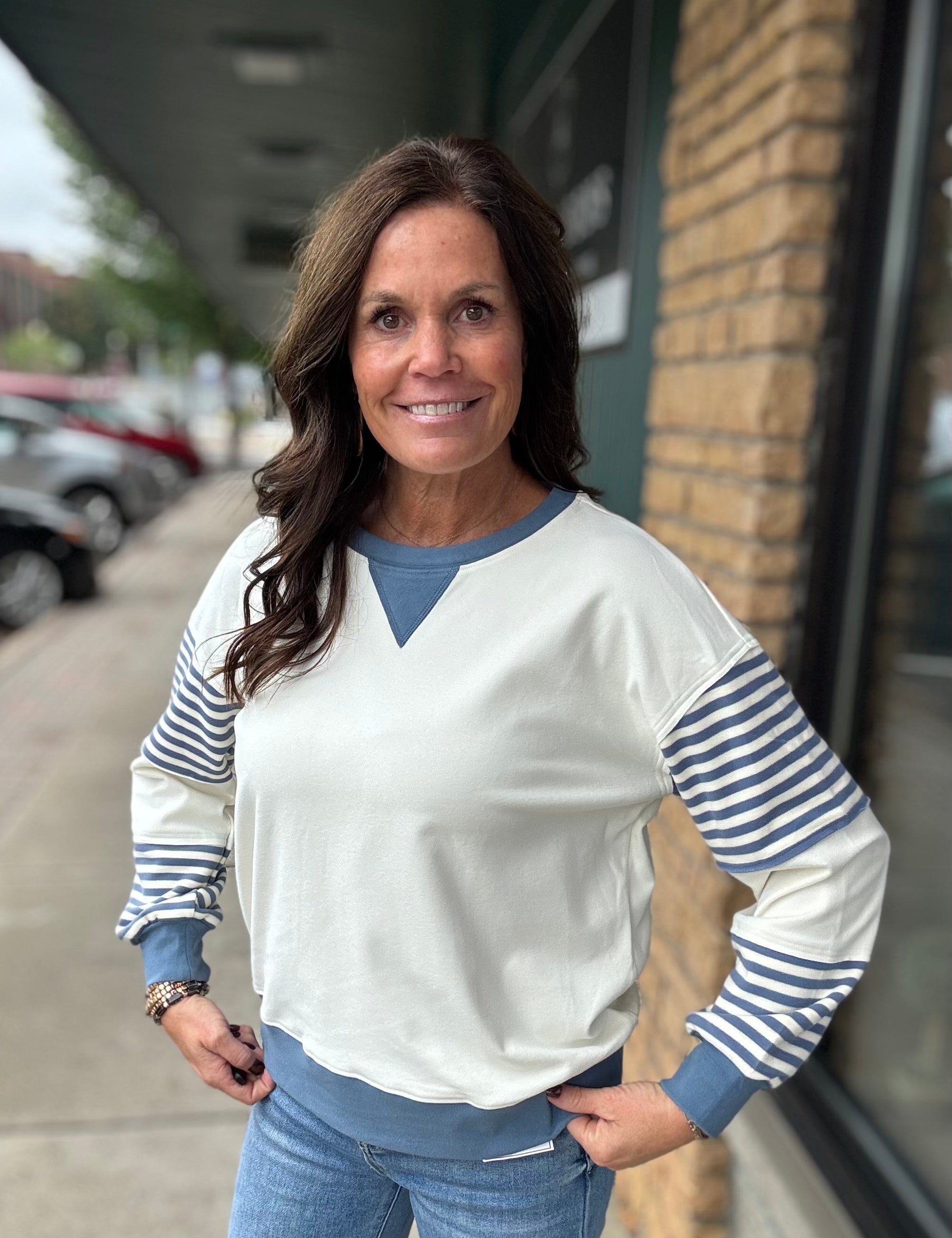 Cream/Blue Color Block Top STACCATO