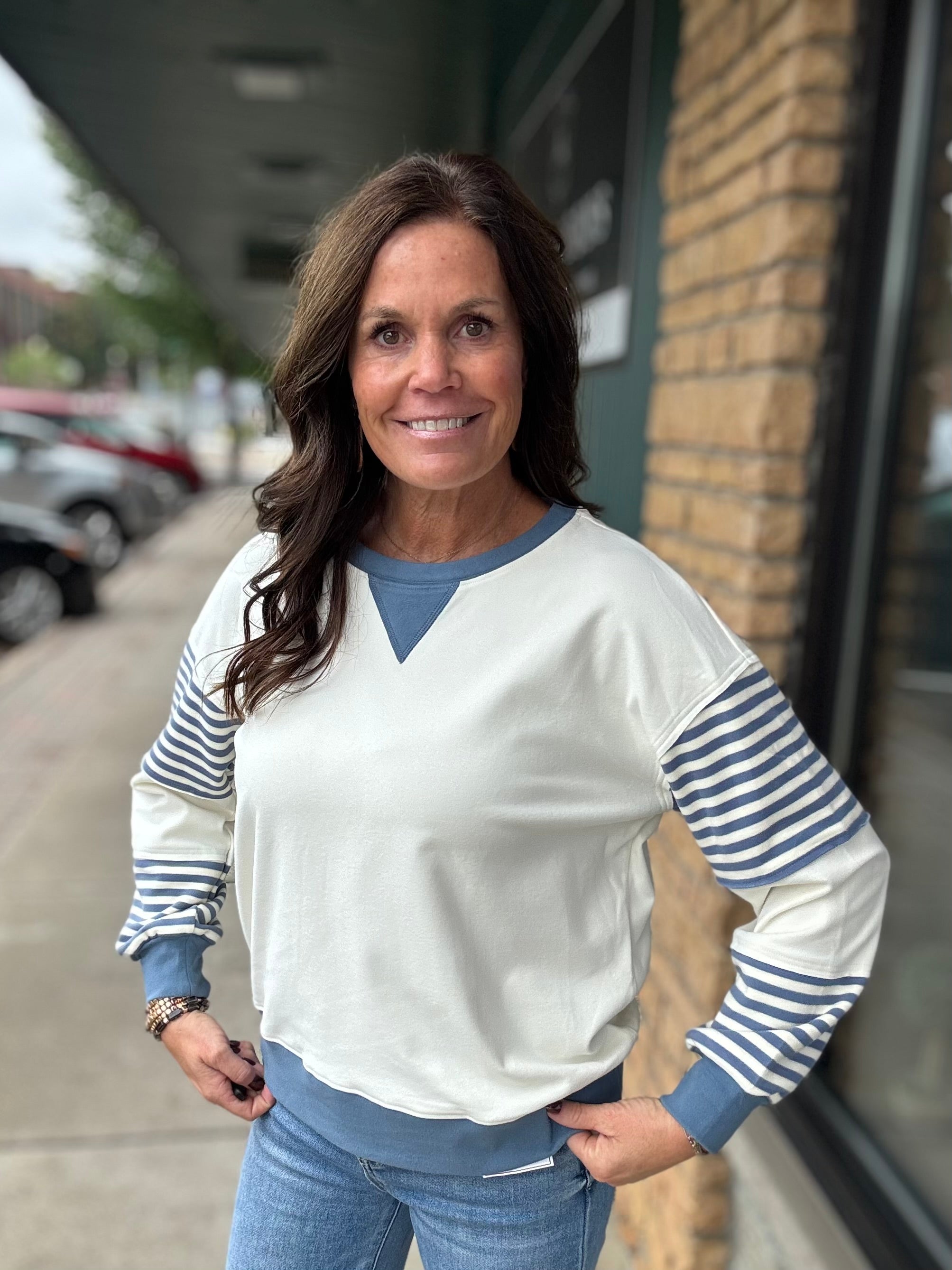 Cream/Blue Color Block Top STACCATO