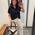 Black Button Front Short Sleeve Tops - Button Ups STACCATO