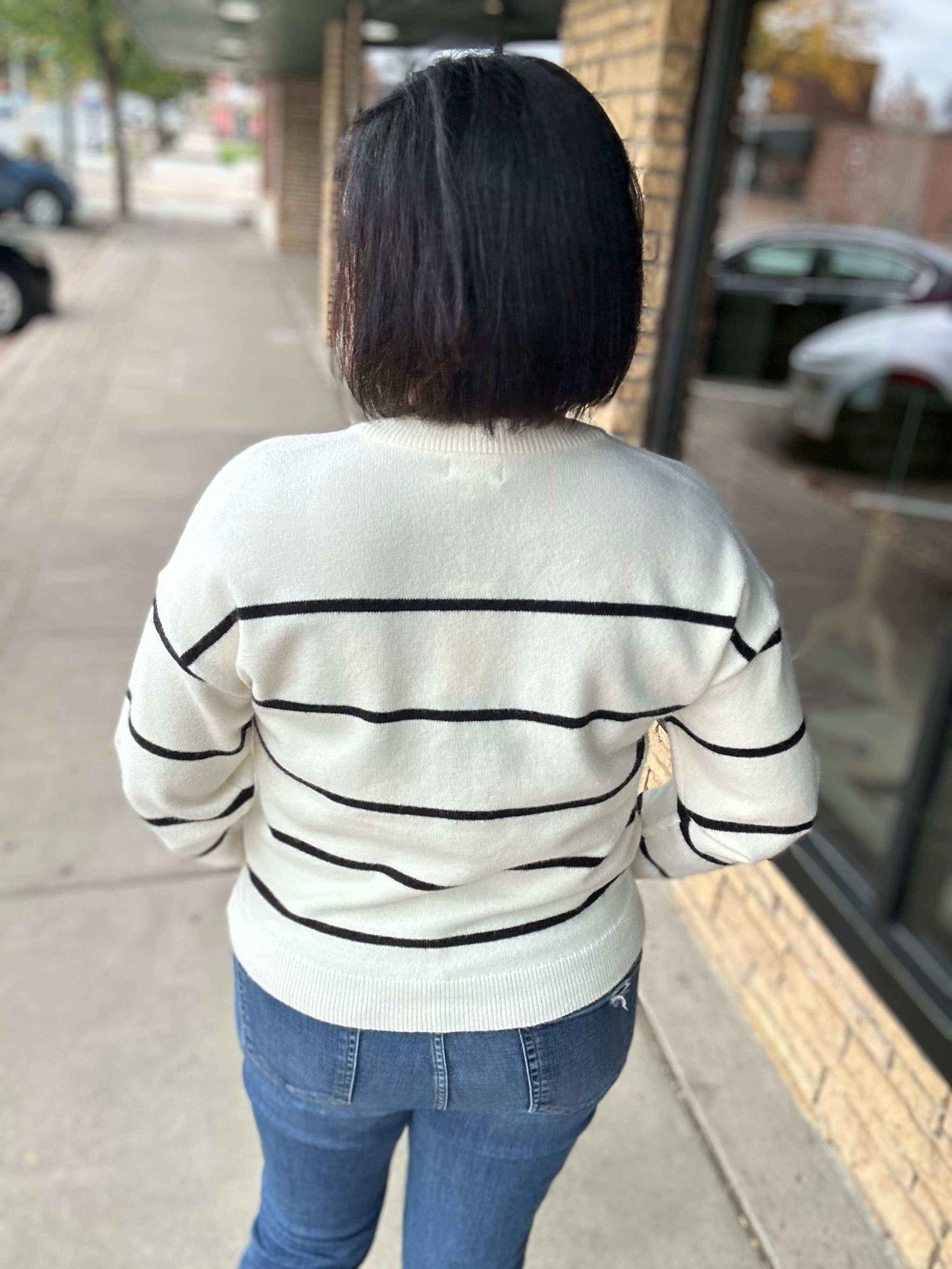 Ivory Black Stripe Brianna Sweater Top - Sweater THREAD & SUPPLY