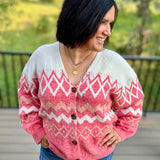 Coral Fair Isle Oversized Cardigan