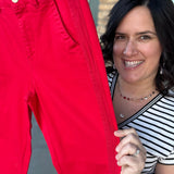Scarlet Red High-Rise Crop Jogger Pants Bottoms- Joggers RISEN