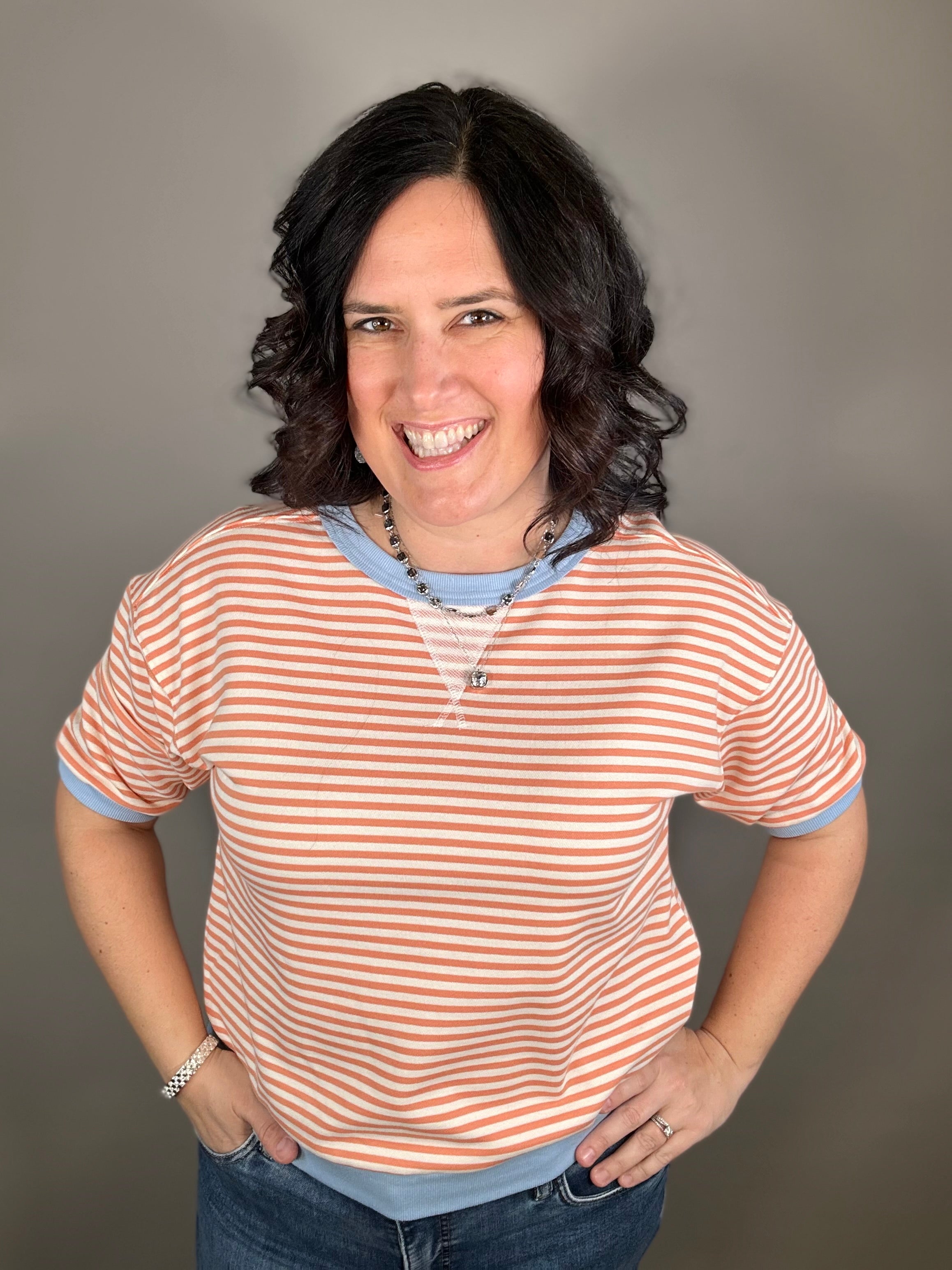 Peach/Blue Elbow Sleeve Top Top - Tee STACCATO