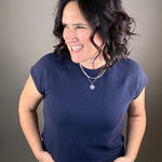 Navy Cloudy Knit Top Top - Tee TRES BIEN
