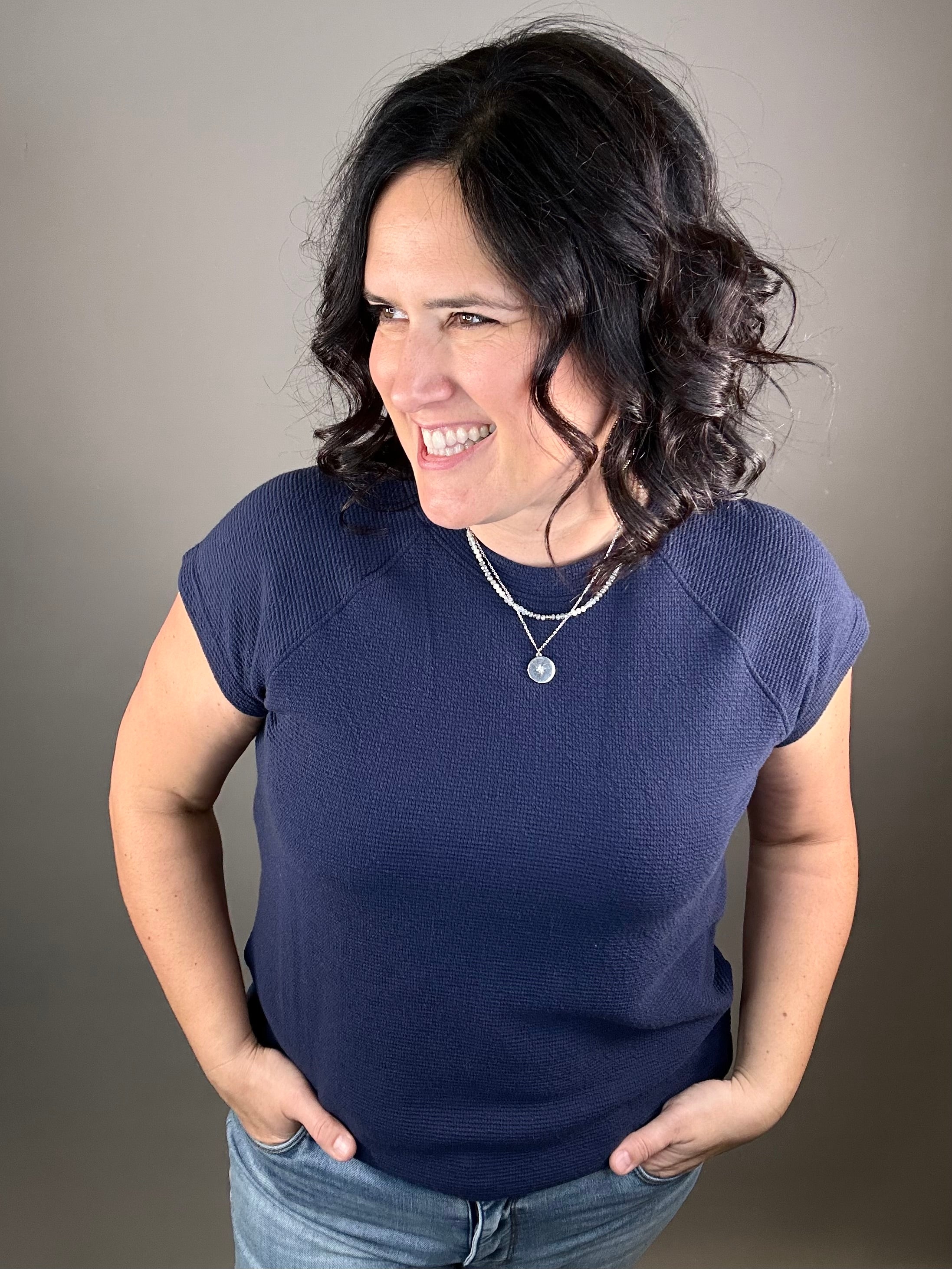 Navy Cloudy Knit Top Top - Tee TRES BIEN