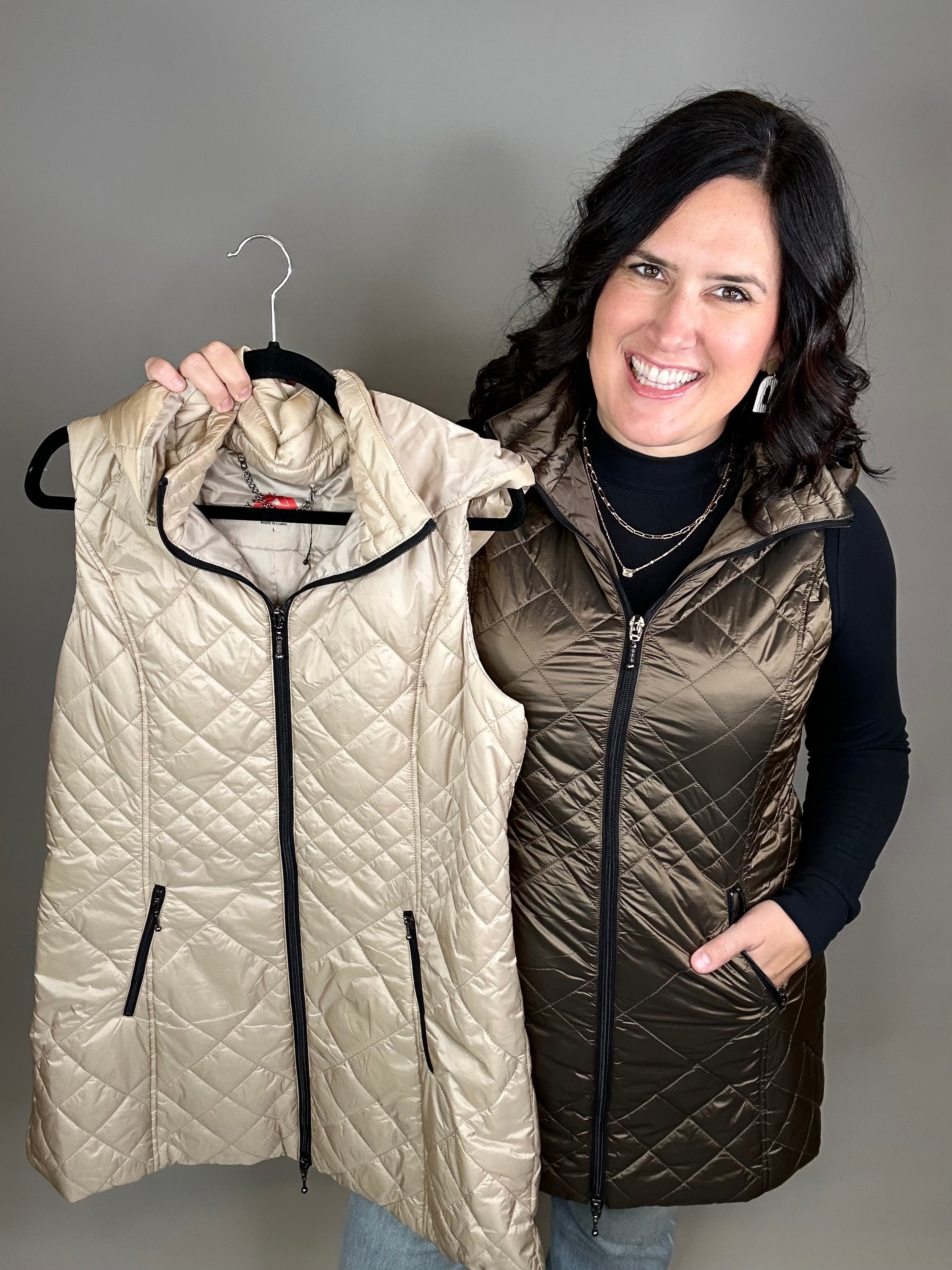 Hazelnut Long Quilted Vest Outerwear - Vest Anorak