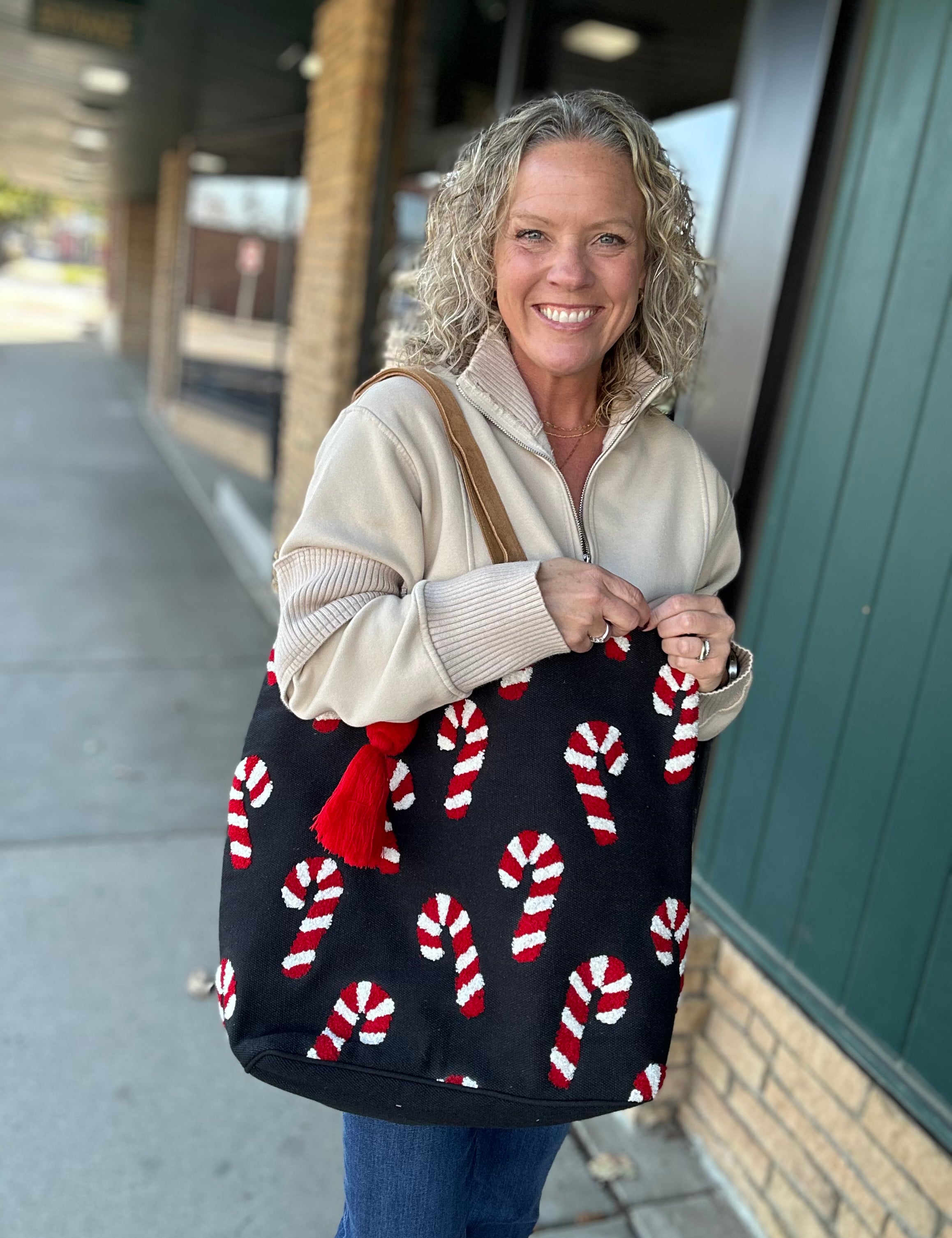 Candy Cane Woven Tote Bags- Totes PANACHE