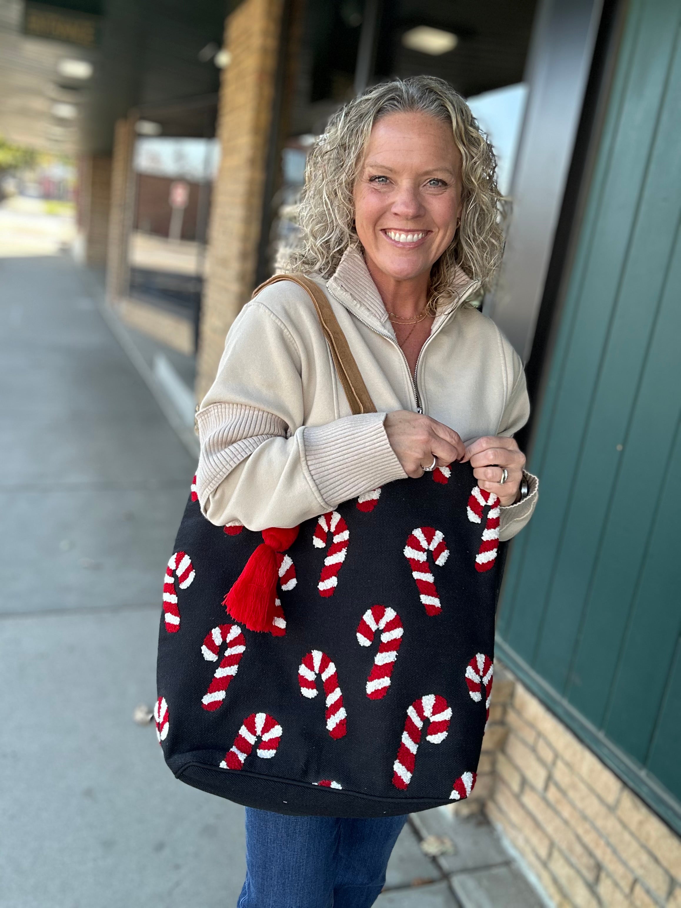 Candy Cane Woven Tote Bags- Totes PANACHE