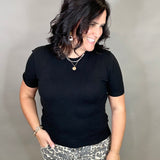Black Boat Neck Short Sleeve Sweater