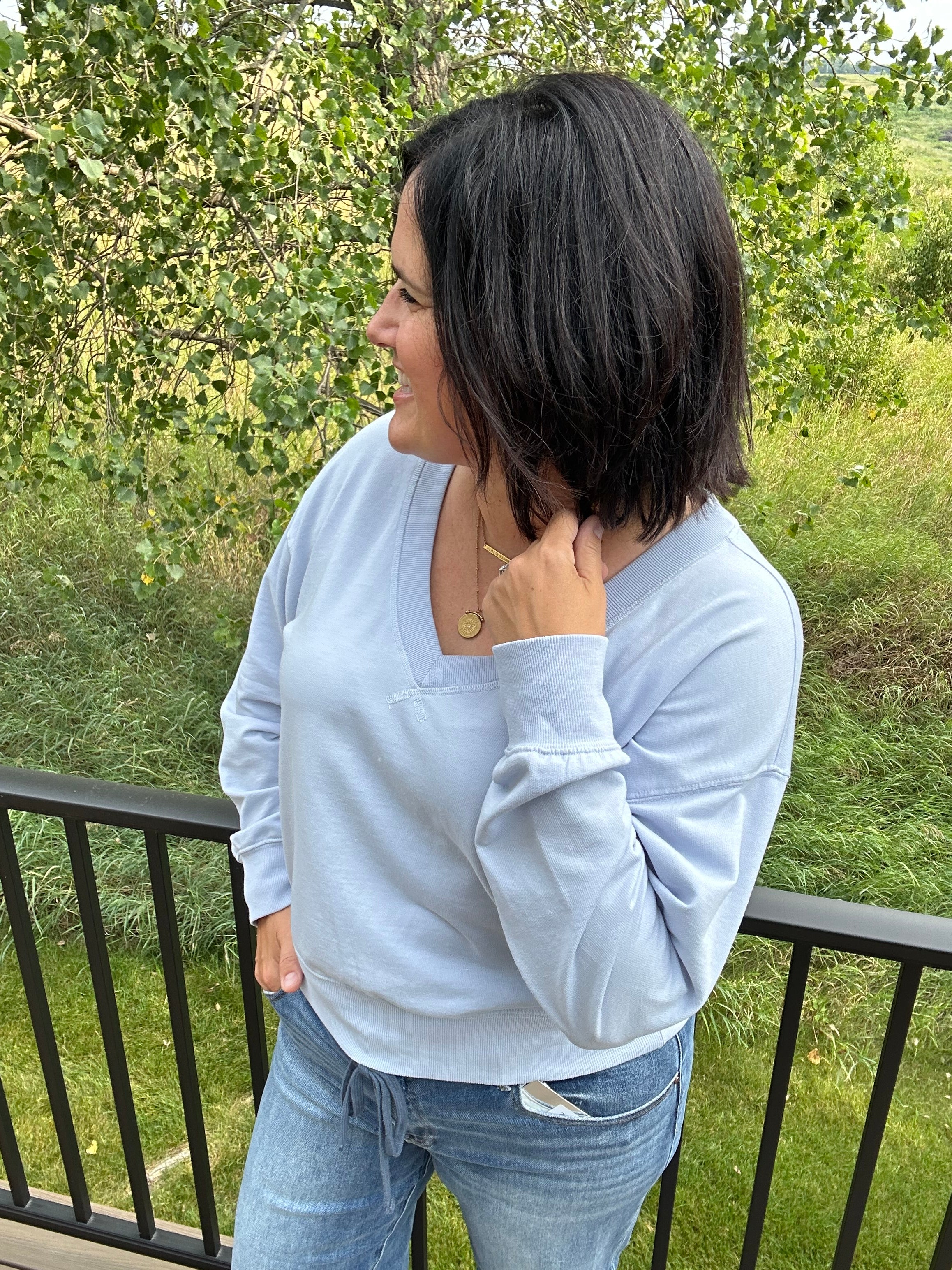 Light Blue Everyday V-Neck Top - Sweatshirt Z Supply