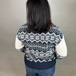 Navy Jacquard Half Zip Sweater Top - Sweater HEM & THREAD