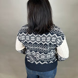 Navy Jacquard Half Zip Sweater Top - Sweater HEM & THREAD