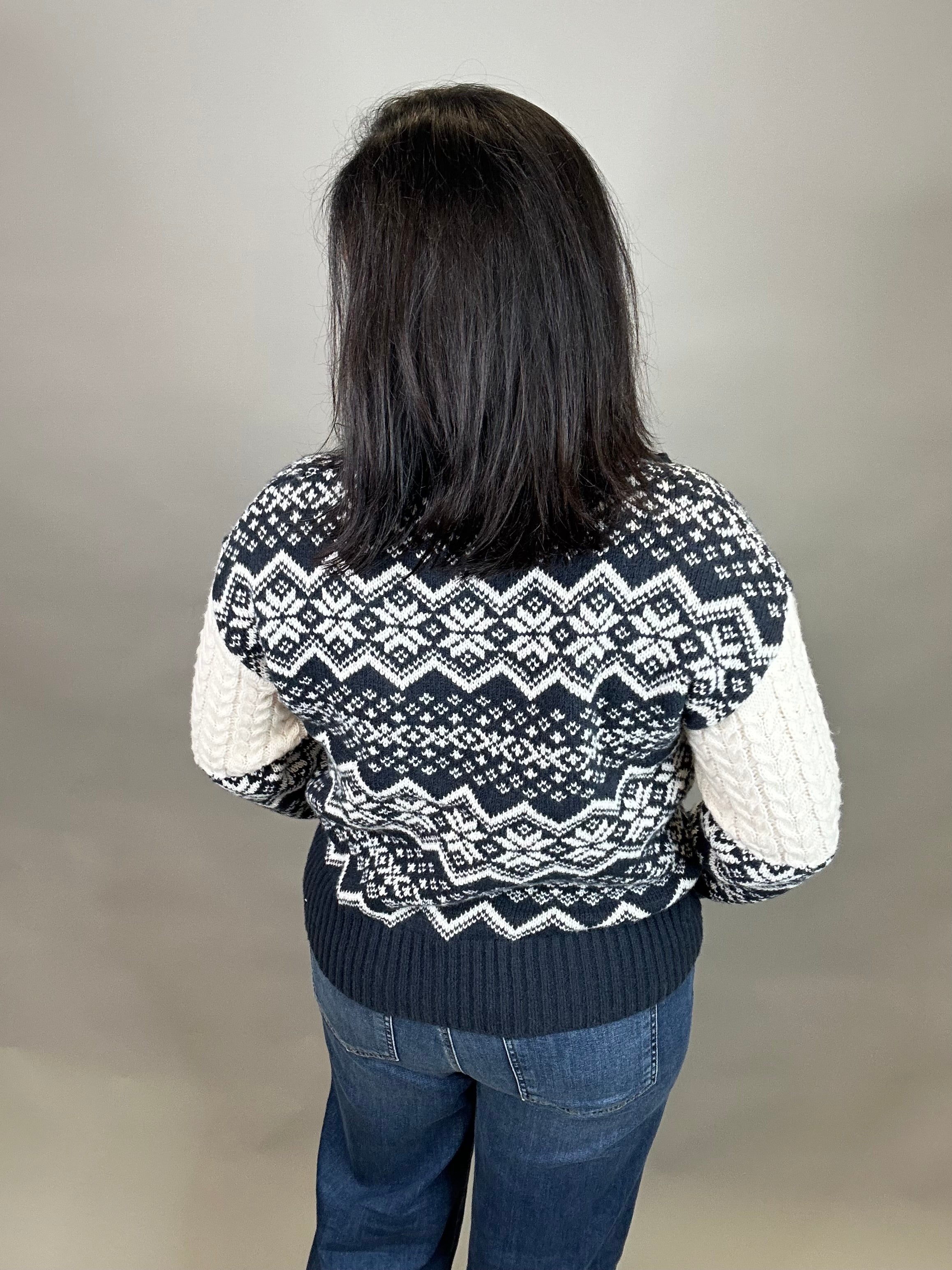 Navy Jacquard Half Zip Sweater Top - Sweater HEM & THREAD