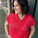 Red Zip Up Sweater Top - Sweater Mystree