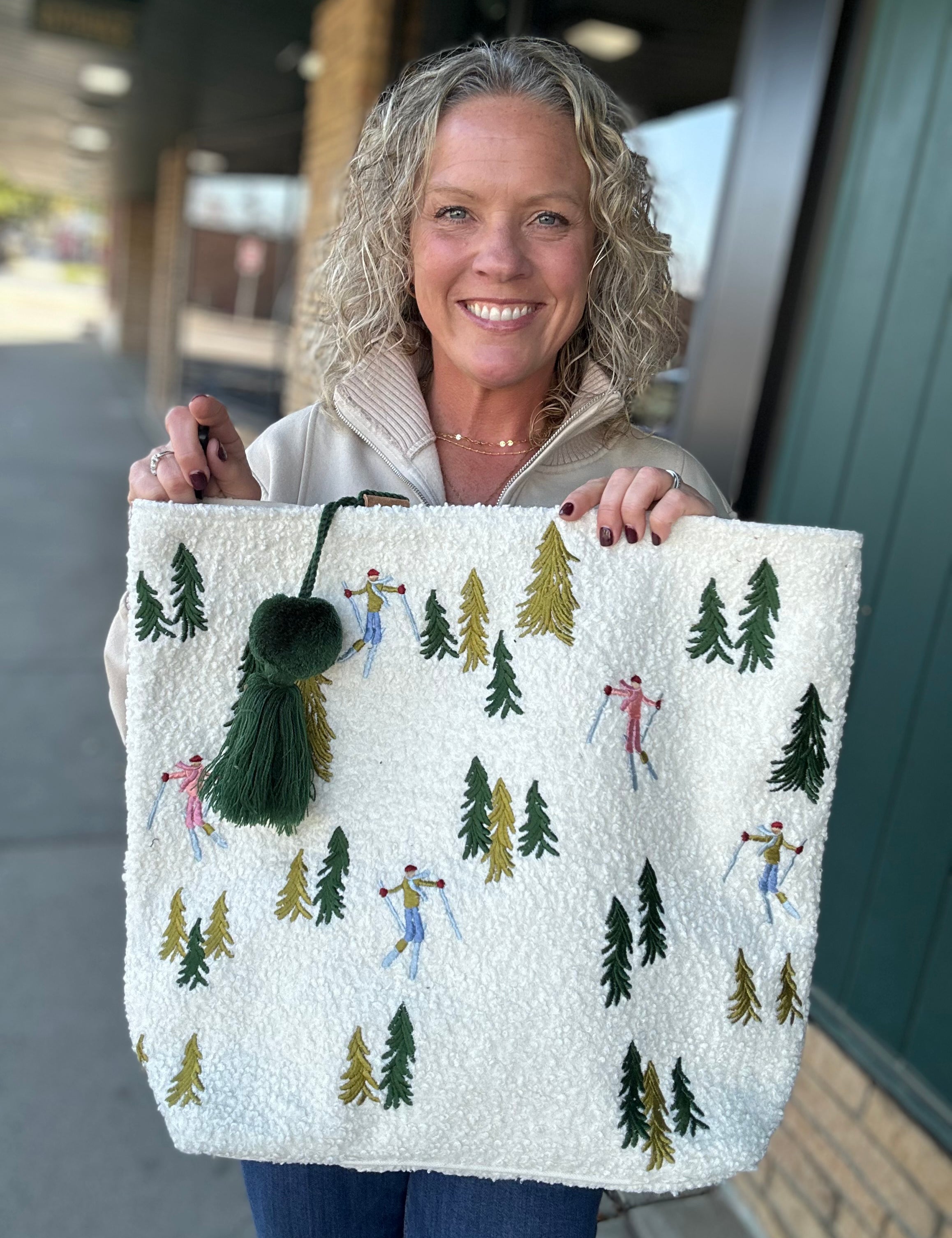 Ski Scene Woven Tote Bags- Totes PANACHE
