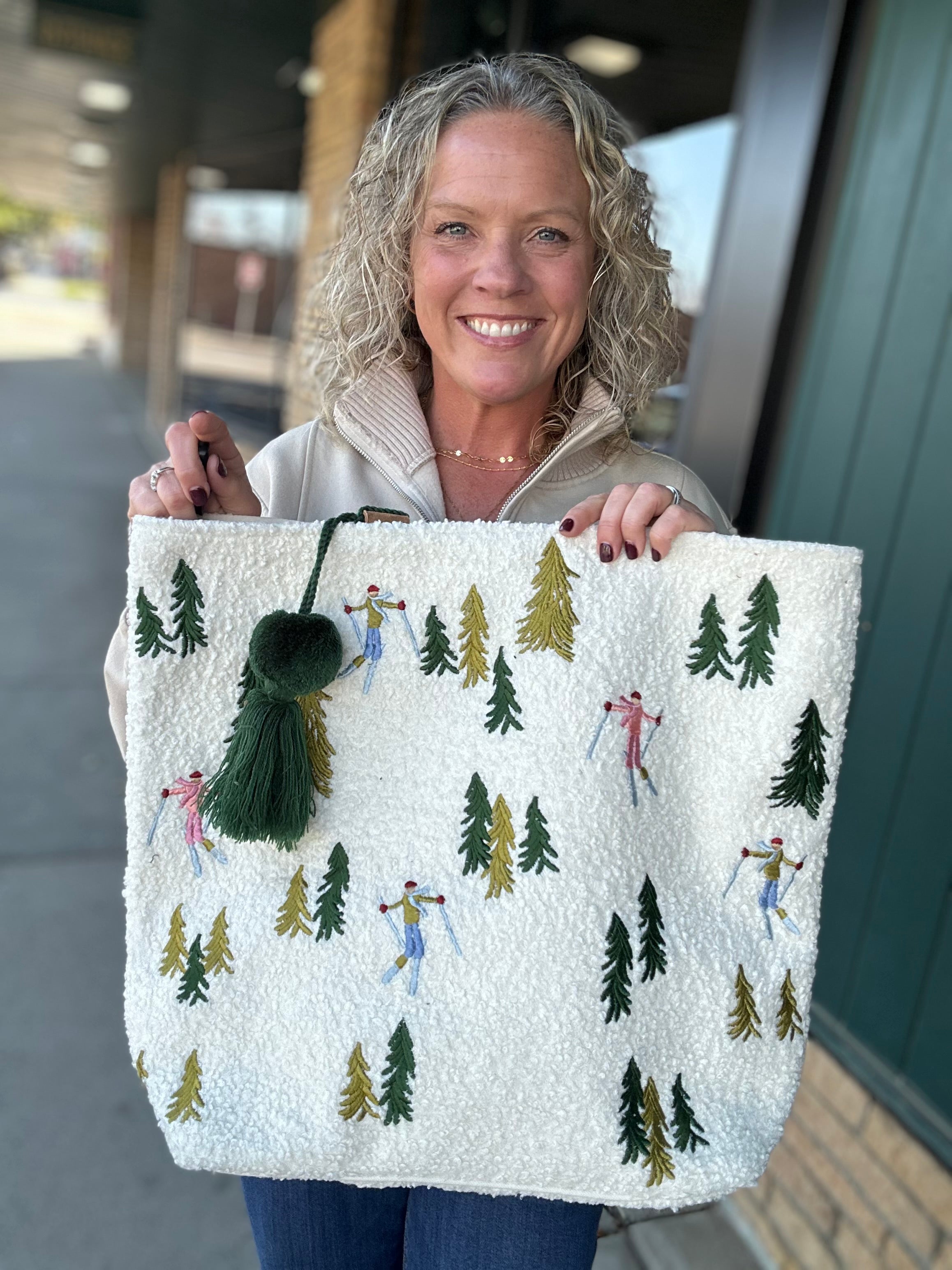 Ski Scene Woven Tote Bags- Totes PANACHE