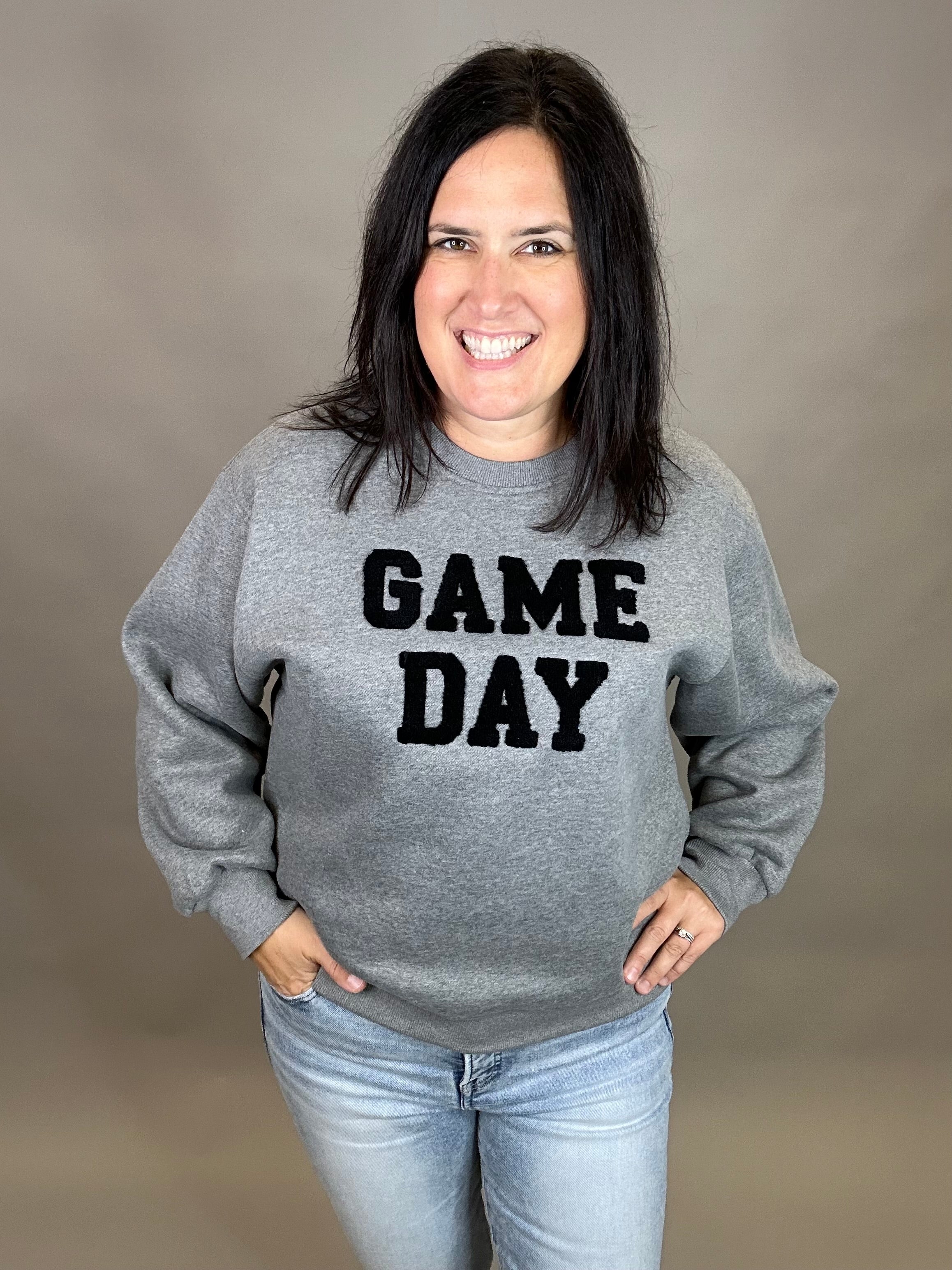 Grey Game Day Sweatshirt Top- Sweatshirts PANACHE