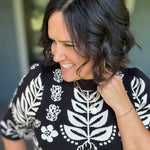 Black Botanical Knit Sweater Top - Sweater THML