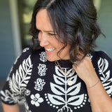 Black Botanical Knit Sweater Top - Sweater THML