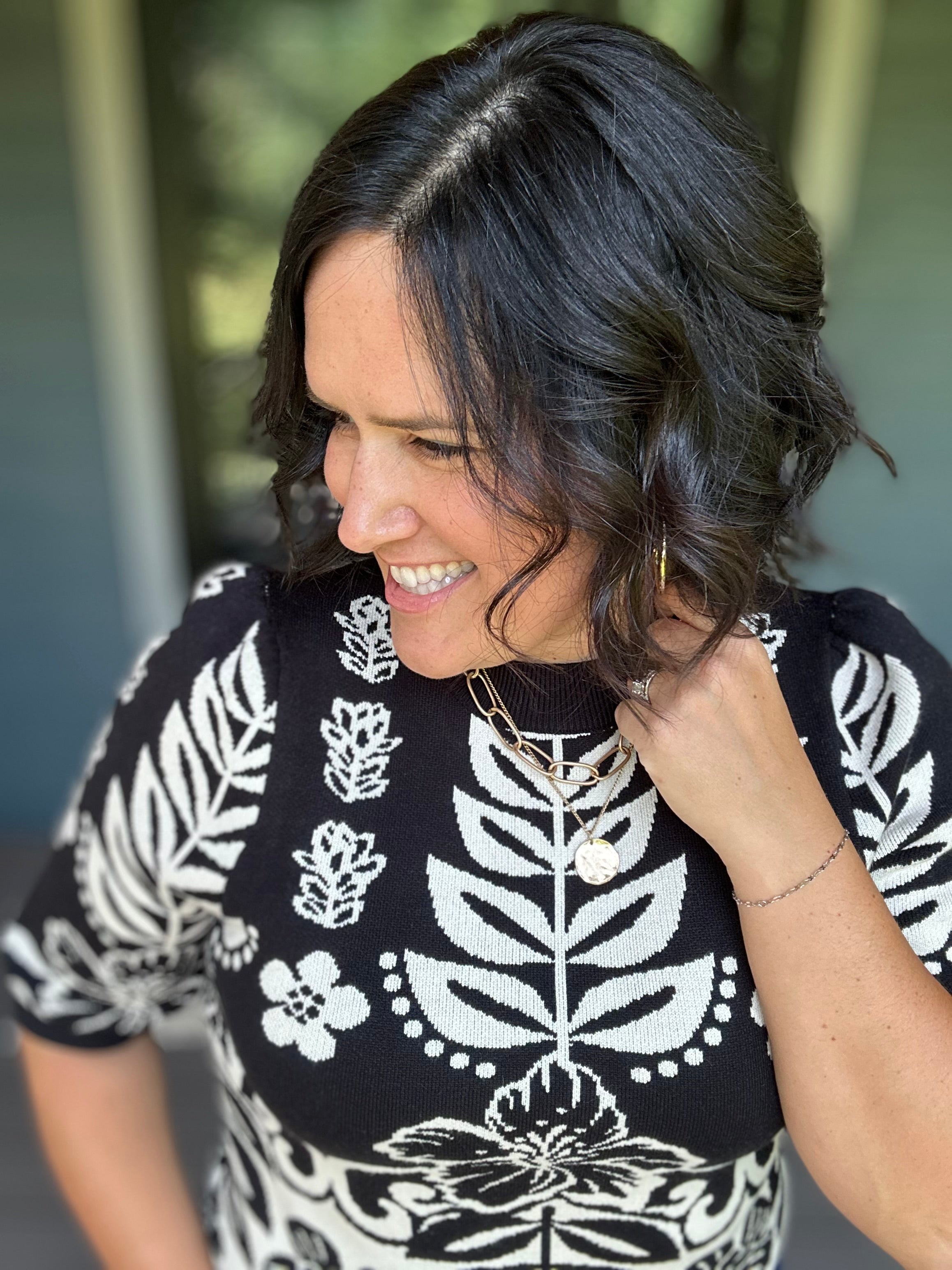 Black Botanical Knit Sweater Top - Sweater THML
