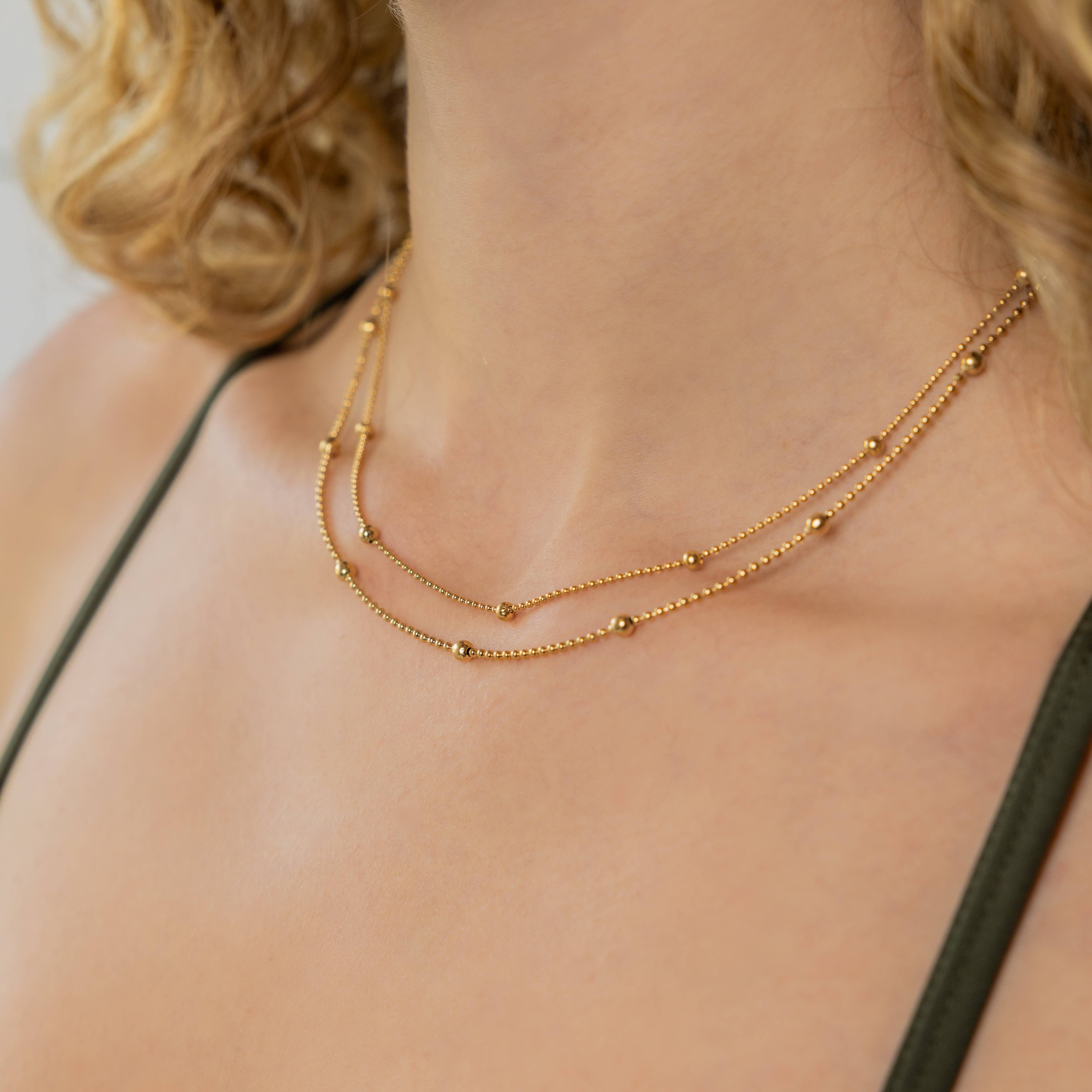 Waterproof Gold Double Beaded Chain Necklace Brenda Grands Jewelry