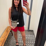 Black Ruffle V Neck Sleeveless Tops- Blouses STACCATO