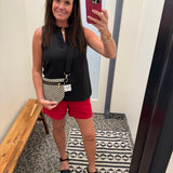Black Ruffle V Neck Sleeveless Tops- Blouses STACCATO