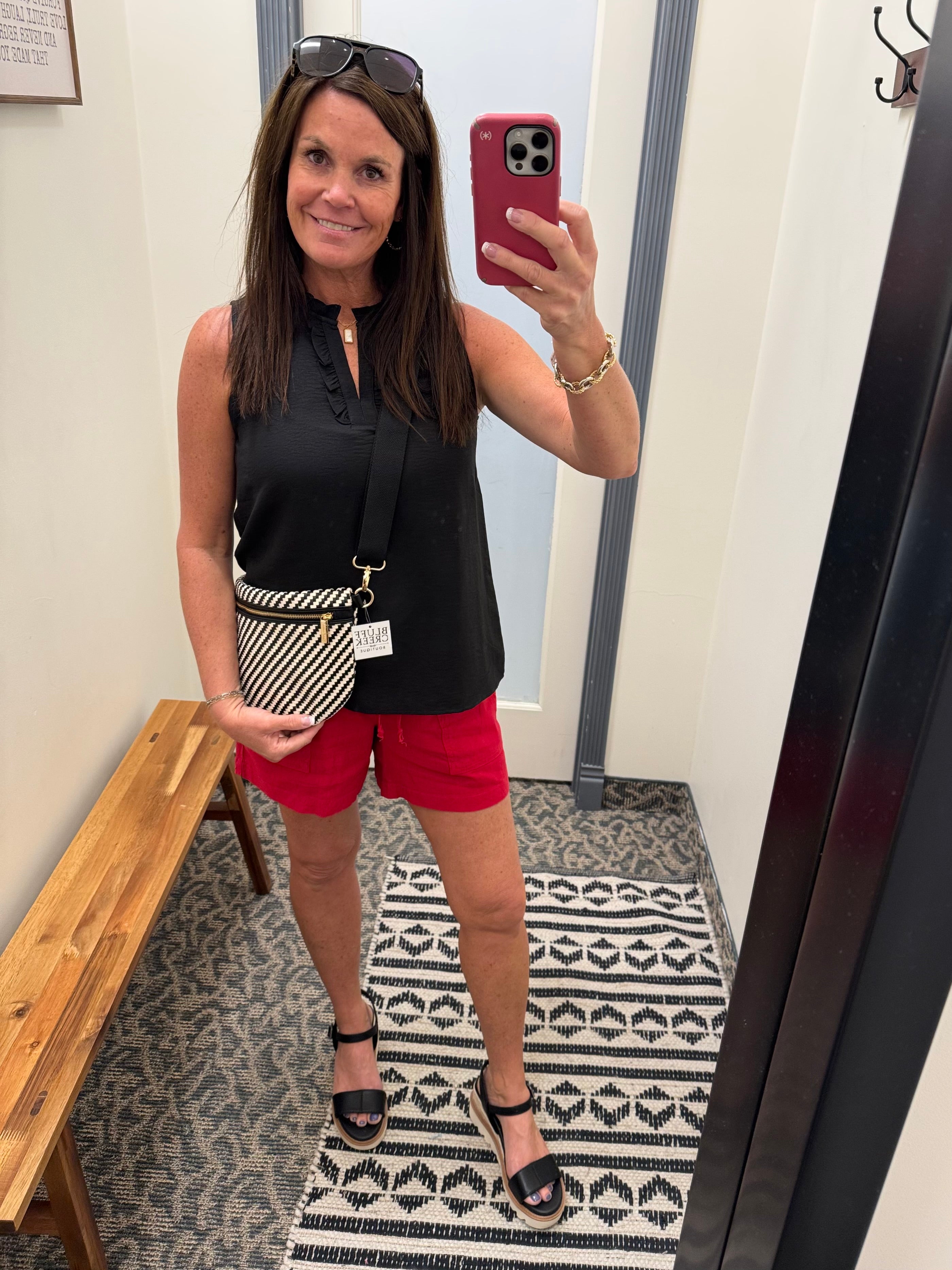 Black Ruffle V Neck Sleeveless Tops- Blouses STACCATO